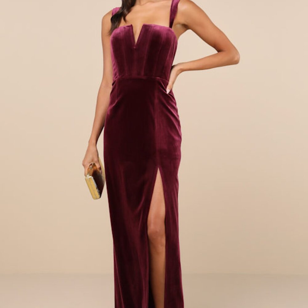 Lulus Pristine Luxury Dark Berry Velvet Bustier Maxi Dress Purple - Size S